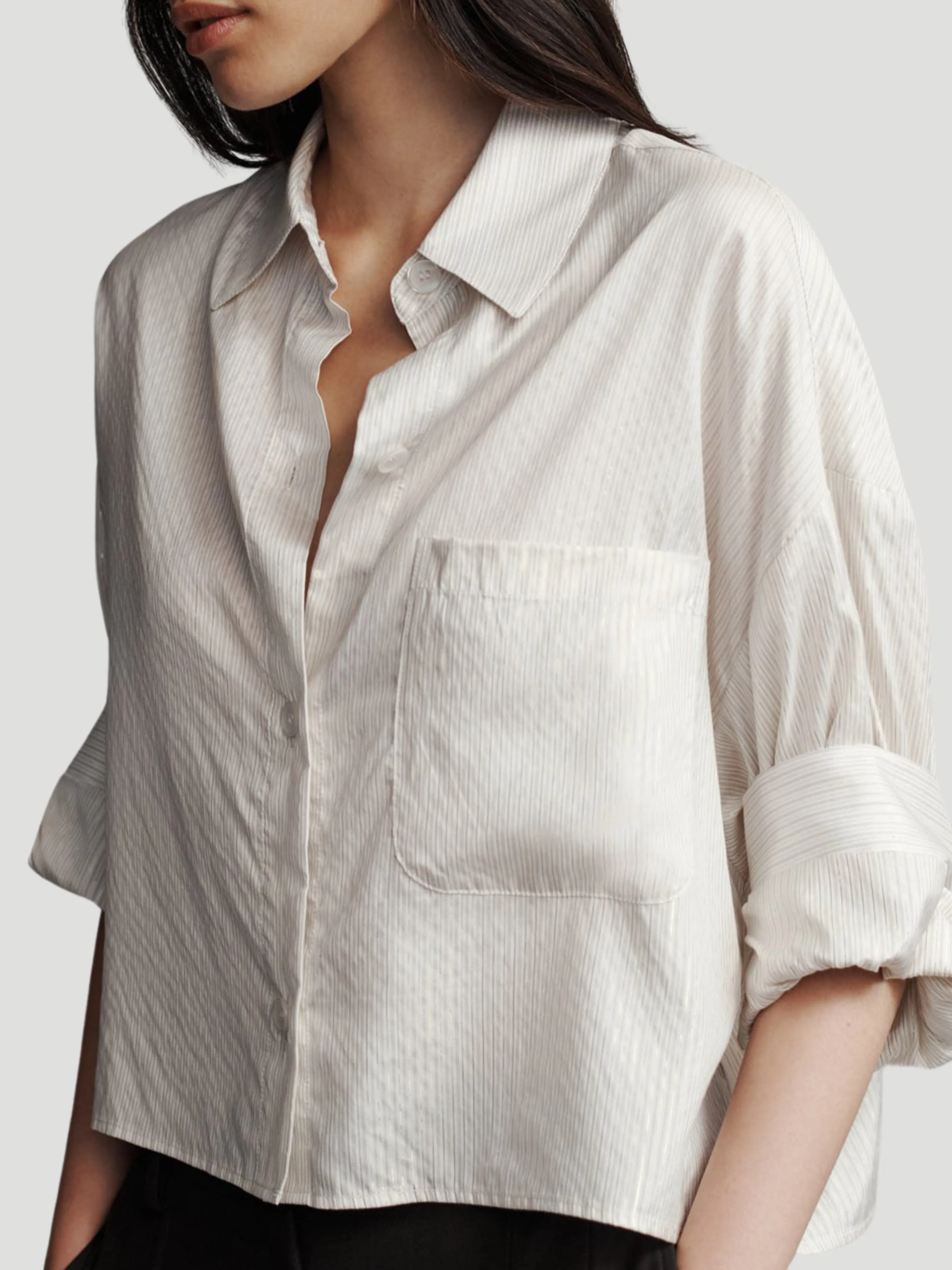 Next Ex Silk Voile Cropped Shirt in Metallic Highway Stripe