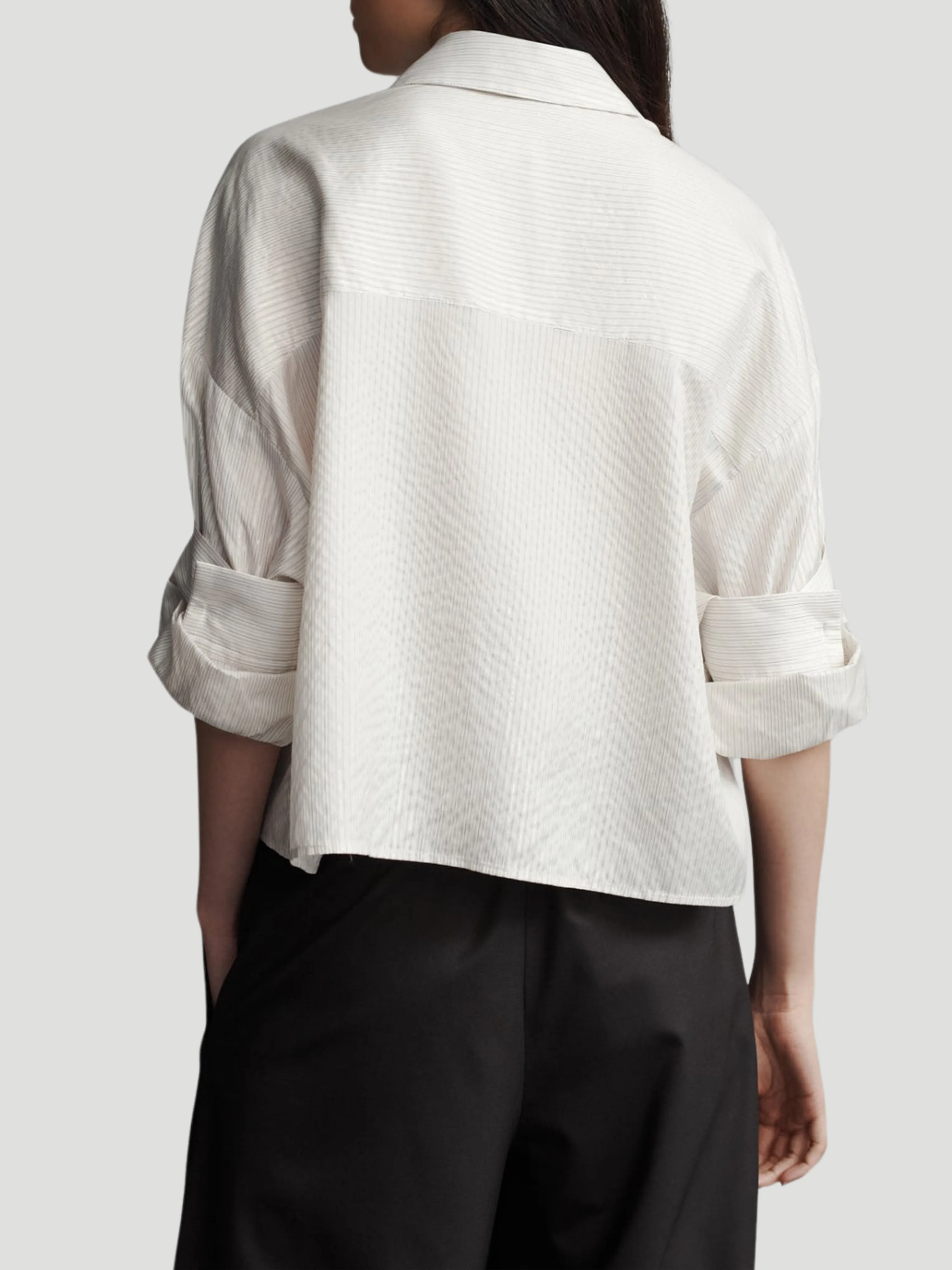Next Ex Silk Voile Cropped Shirt in Metallic Highway Stripe
