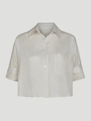 Next Ex Silk Voile Cropped Shirt in Metallic Highway Stripe