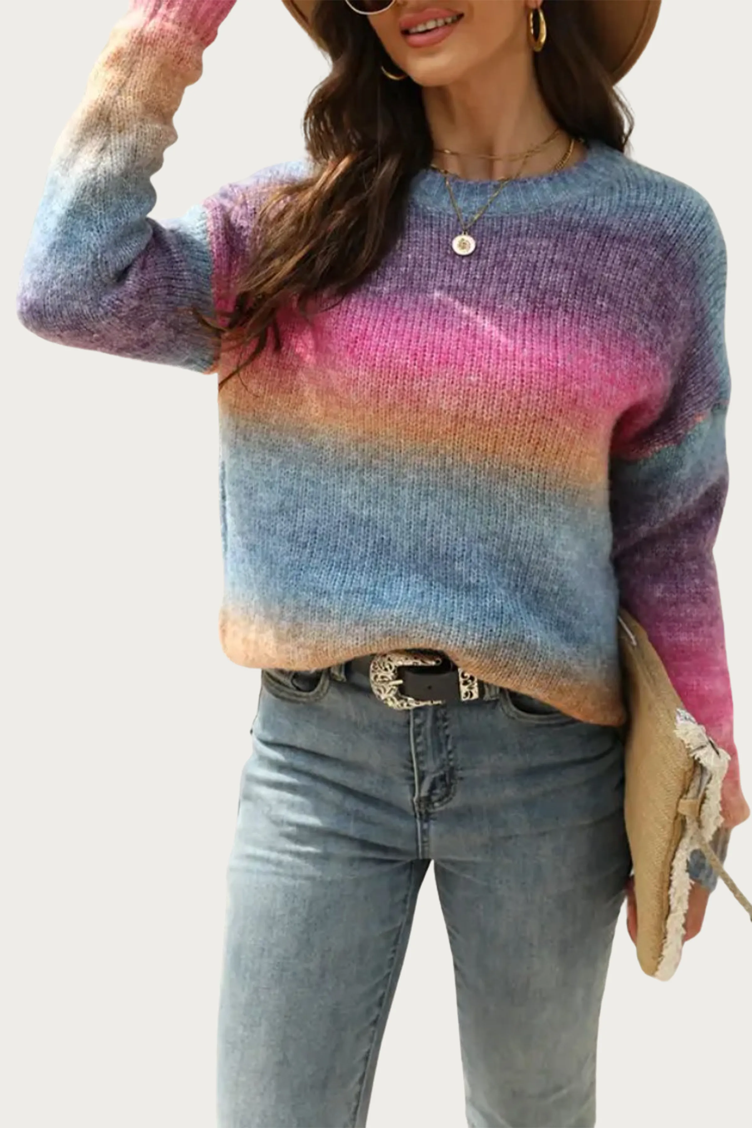 OMBRÉ CREWNECK KNIT SWEATER