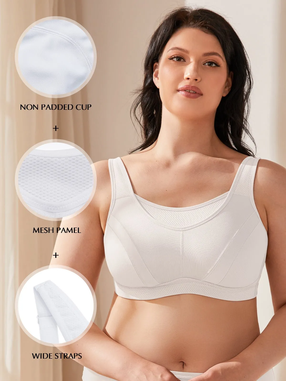 Plus Size Non Padded Yoga Sports Bra White