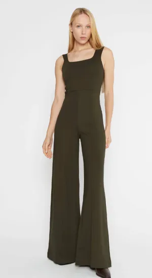 Ponte Wide Leg Jumpsuit Olive