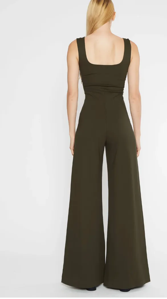 Ponte Wide Leg Jumpsuit Olive