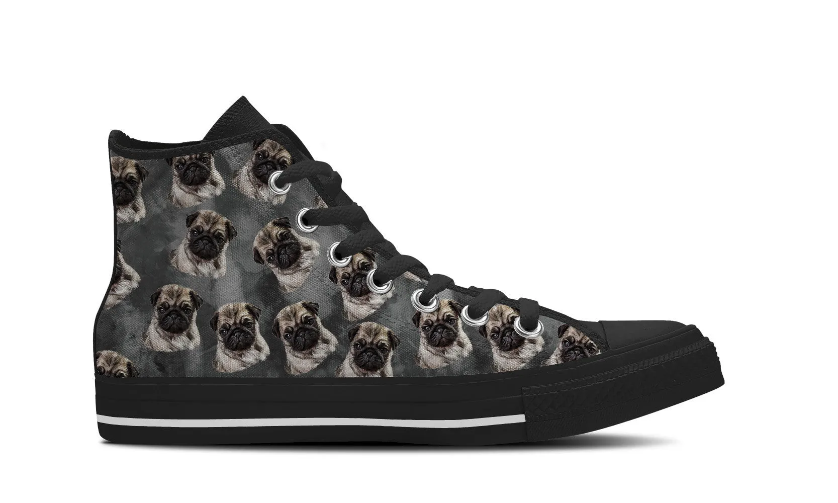 Pug Love Womens High Top Shoe (Black)