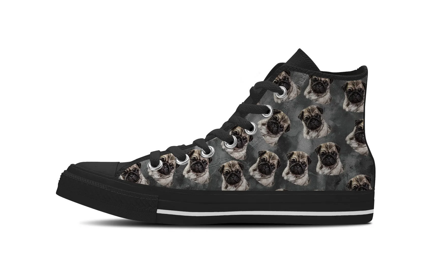 Pug Love Womens High Top Shoe (Black)