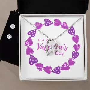 Purple Heart Valentine's Forever Heart Necklace & Cubic Zirconia Earring Set