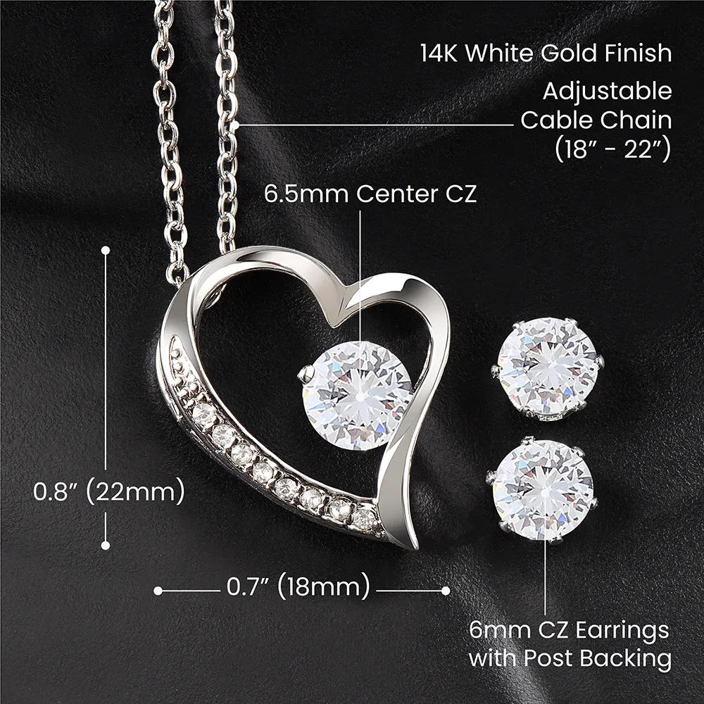 Purple Heart Valentine's Forever Heart Necklace & Cubic Zirconia Earring Set