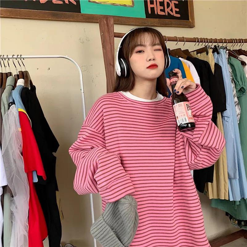 "BLUE / PINK LAZY STRIPED" SWEATSHIRT N110506