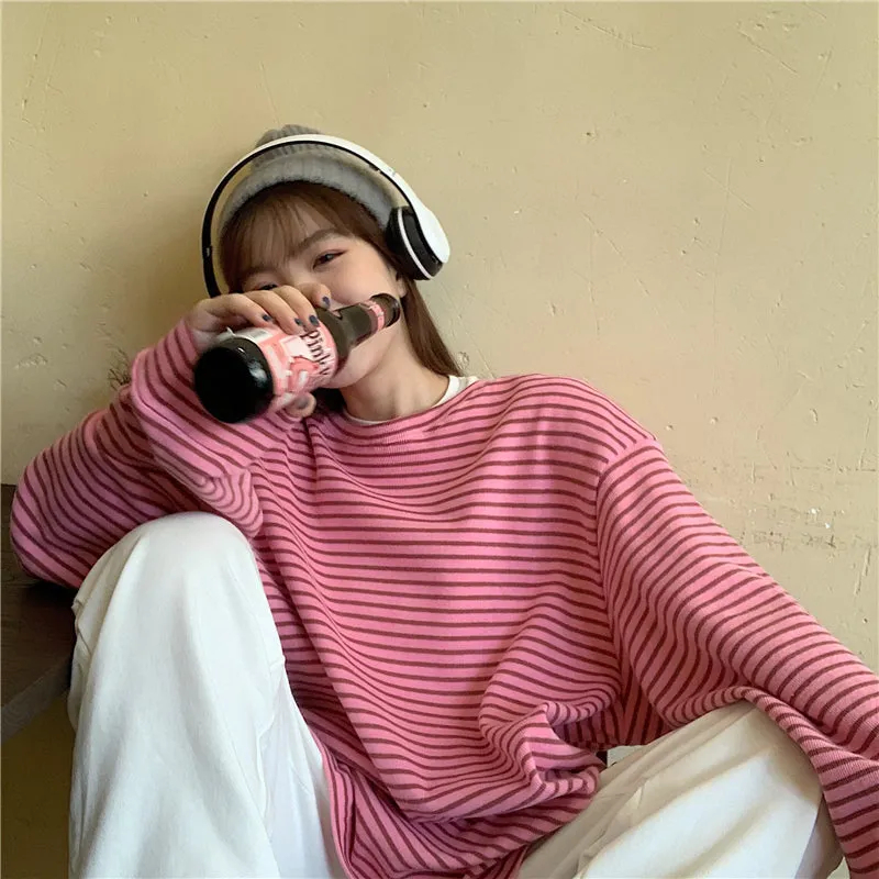 "BLUE / PINK LAZY STRIPED" SWEATSHIRT N110506