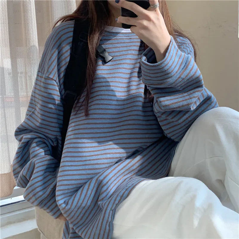 "BLUE / PINK LAZY STRIPED" SWEATSHIRT N110506