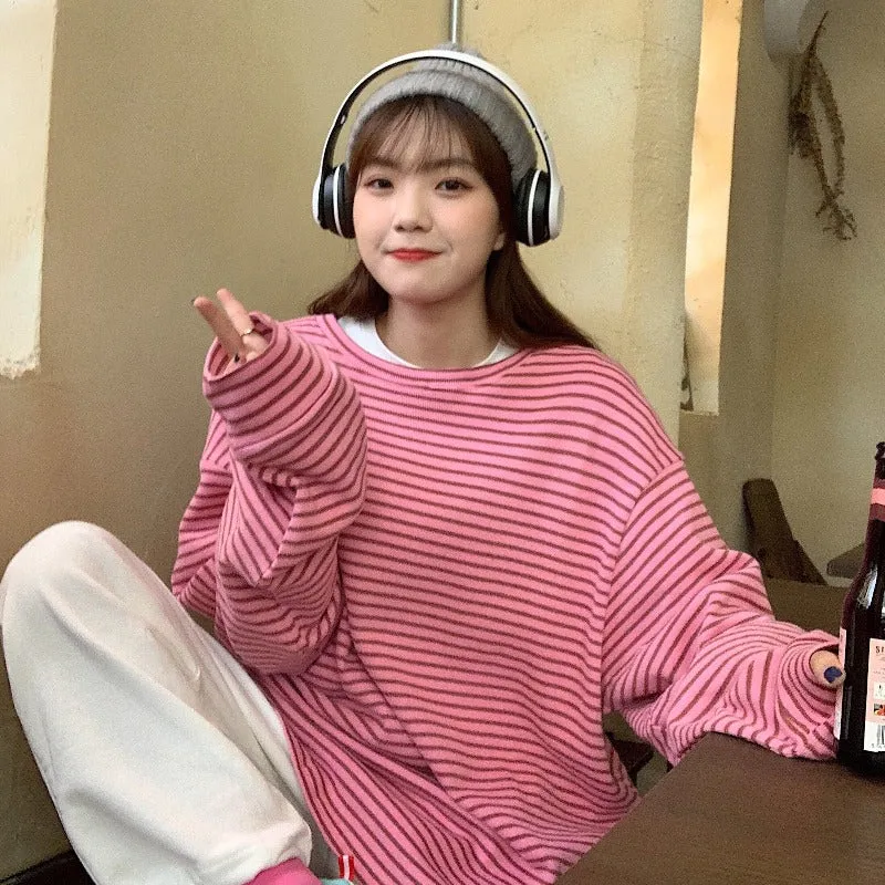 "BLUE / PINK LAZY STRIPED" SWEATSHIRT N110506