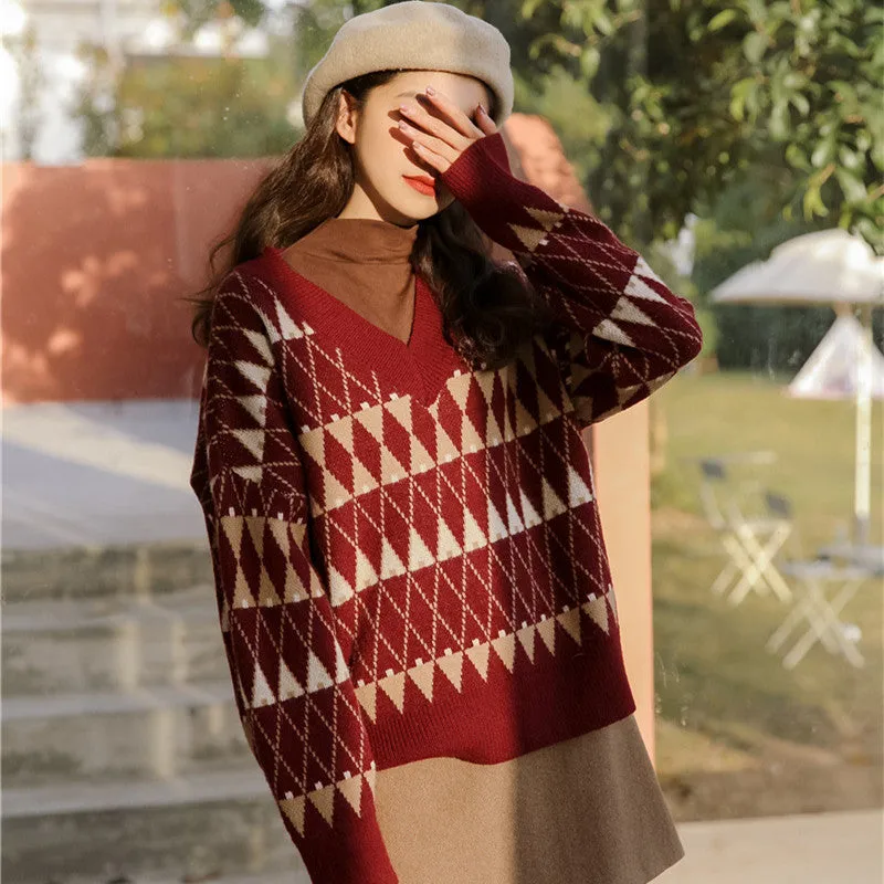 "LAZY DIAMOND PATTERN PULLOVER" SWEATER N111704