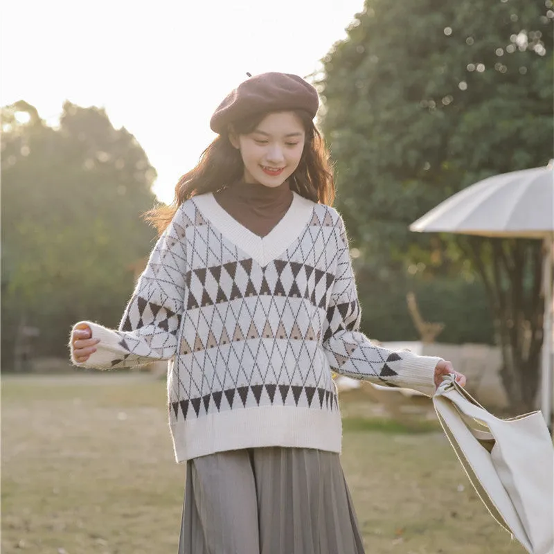 "LAZY DIAMOND PATTERN PULLOVER" SWEATER N111704