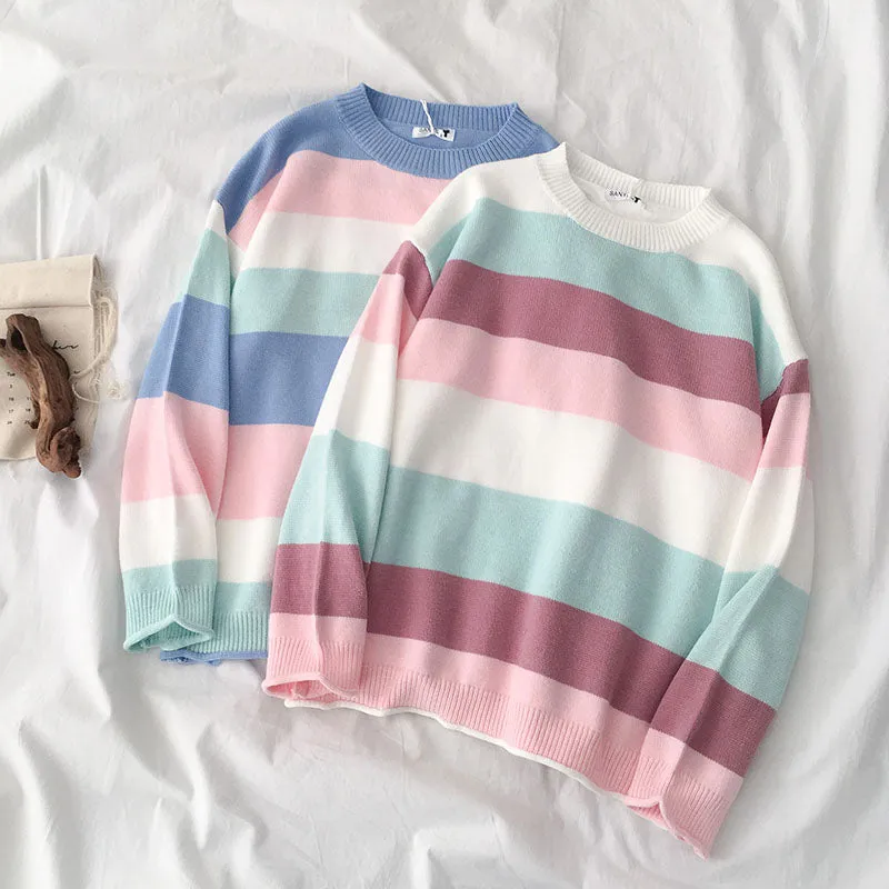 "LAZY PASTEL WIDE STRIPE" SWEATER K112220