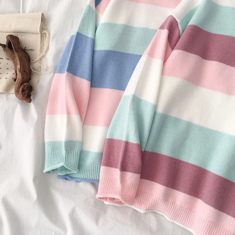 "LAZY PASTEL WIDE STRIPE" SWEATER K112220