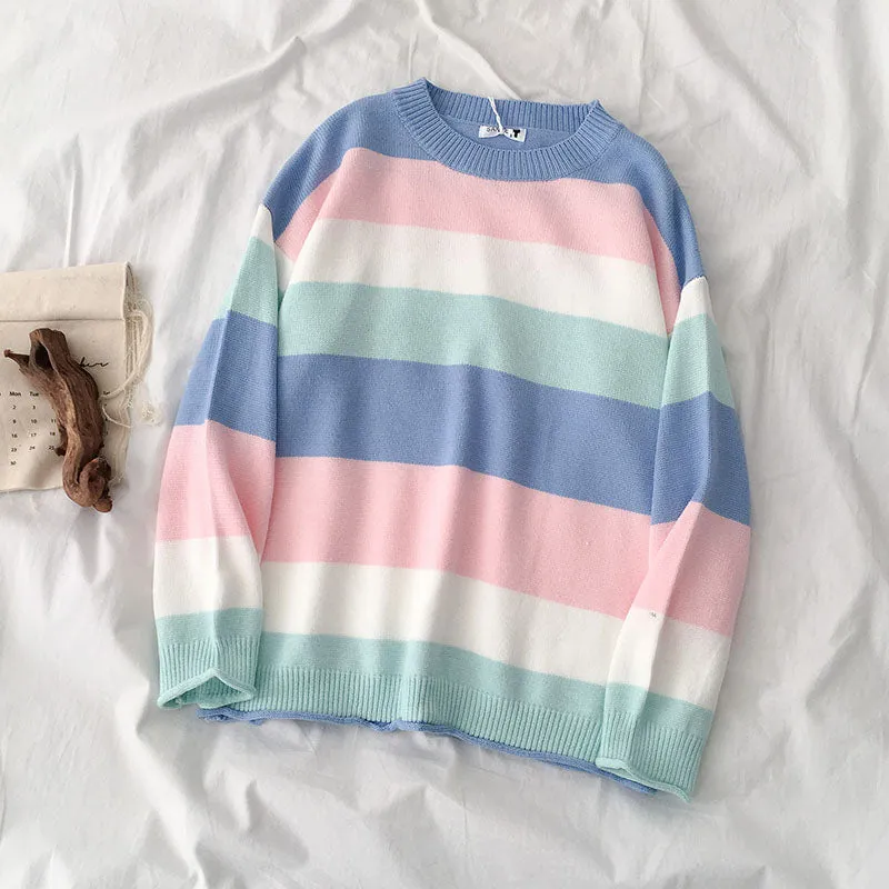 "LAZY PASTEL WIDE STRIPE" SWEATER K112220