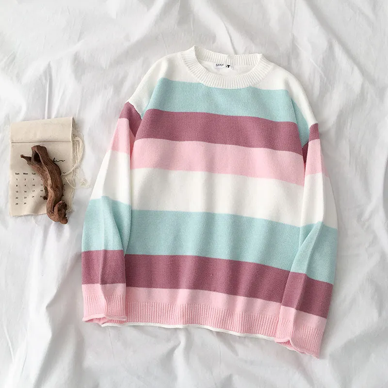 "LAZY PASTEL WIDE STRIPE" SWEATER K112220