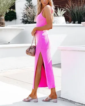 Ribbed Knit Midi Dress - Pink