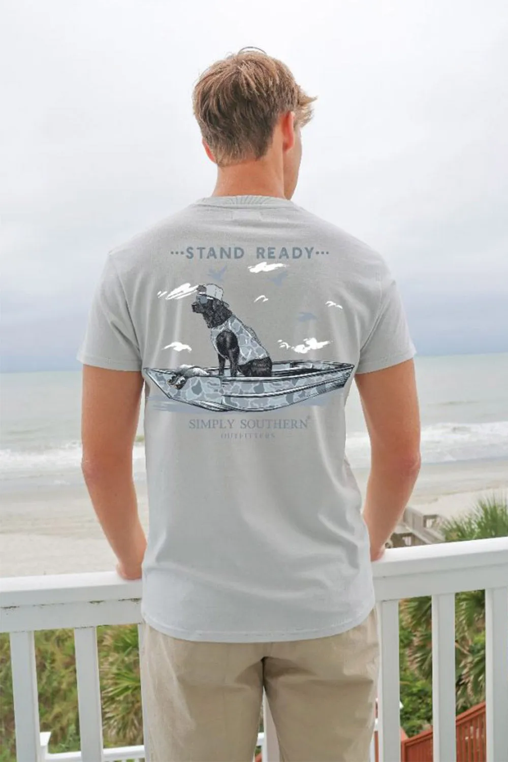 Simply Southern Dog Boat T-Shirt for Men in Light Grey | MN-SS-STAND-WHITEWATER-S