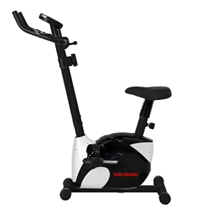 SPARNOD FITNESS SUB-52 Upright Exercise Bike for home gym - LCD Display, Height Adjustable Seat, Compact design 4Kg Flywheel and Heart Rate Sensors Perfect Cardio Exercise Cycle Machine (Black/White)