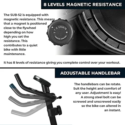 SPARNOD FITNESS SUB-52 Upright Exercise Bike for home gym - LCD Display, Height Adjustable Seat, Compact design 4Kg Flywheel and Heart Rate Sensors Perfect Cardio Exercise Cycle Machine (Black/White)
