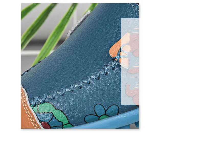Spring and Autumn Women's Shoes Flat with Peas Shoes Mother Shoes Leather Printed Shoes Lazy Shoes
