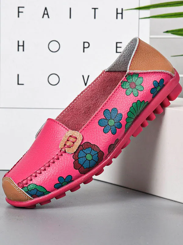 Spring and Autumn Women's Shoes Flat with Peas Shoes Mother Shoes Leather Printed Shoes Lazy Shoes