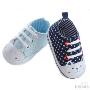 Star Print Cotton Twill Shoes W/face (B2192) NB-12 Months