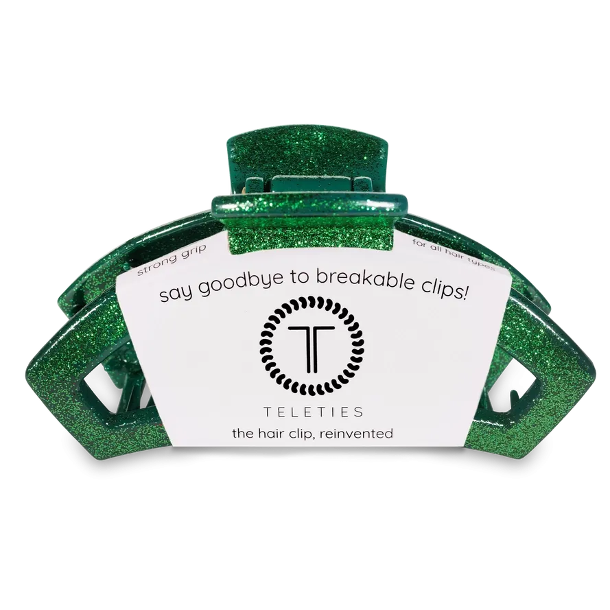 Teleties Open Green Glitter Large Hair Clip Green