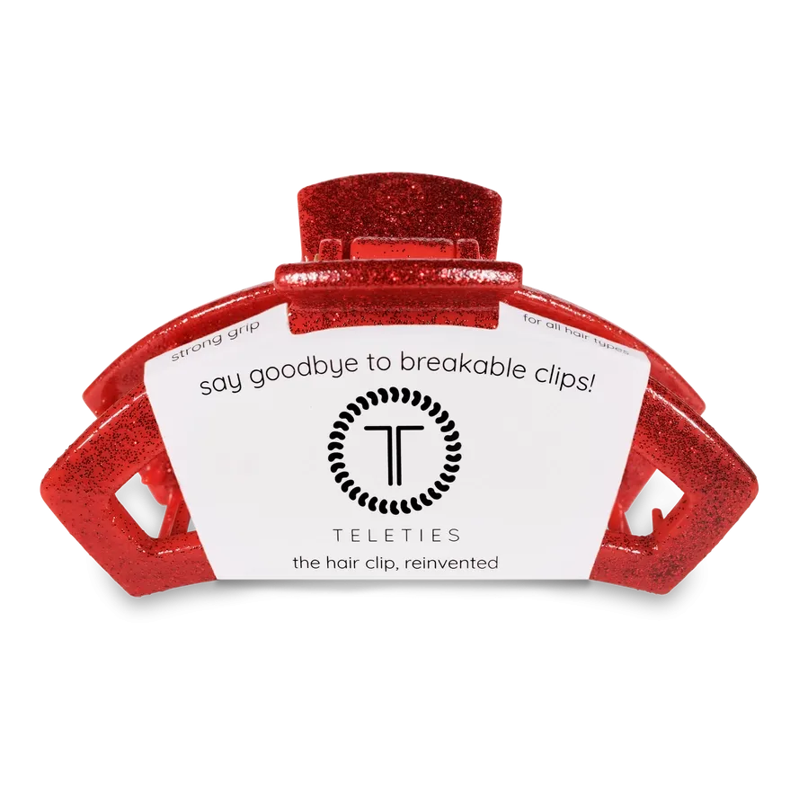 Teleties Open Red Glitter Large Hair Clip Red