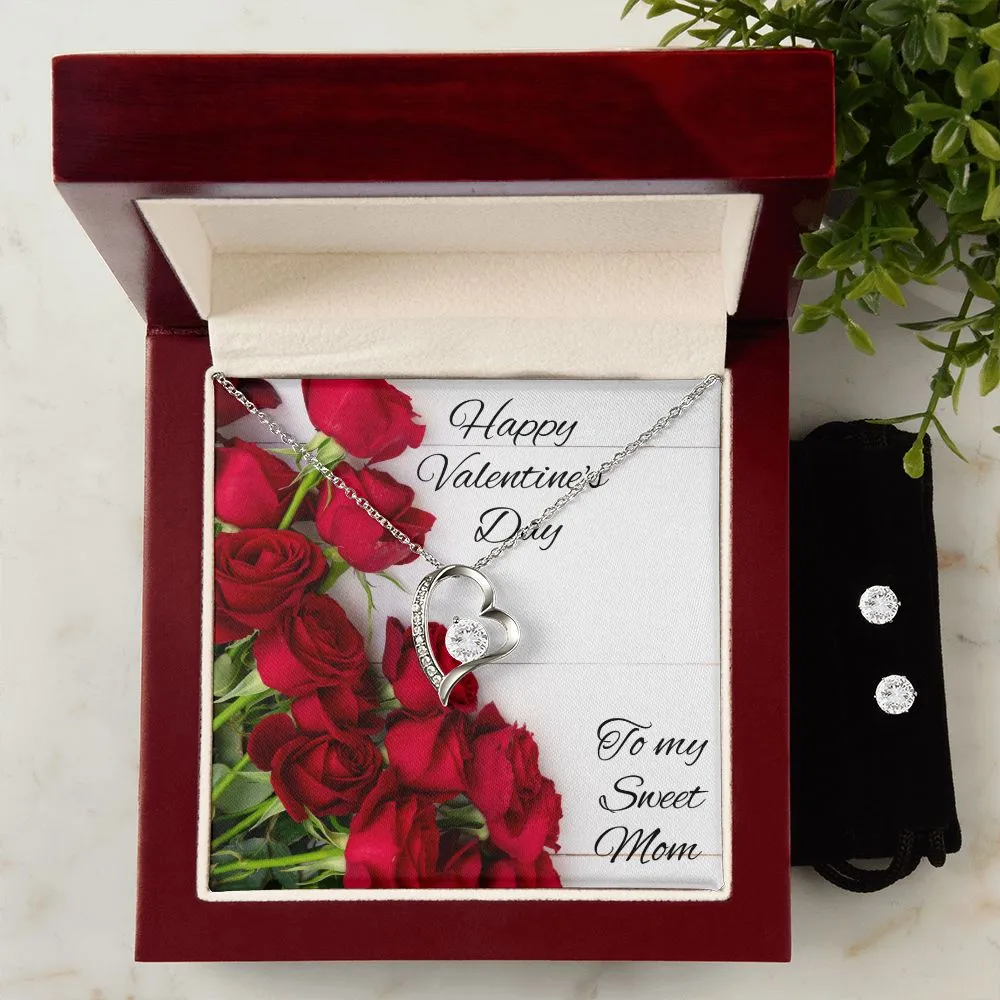 To Mom Valentine's Forever Heart Necklace & Cubic Zirconia Earring Set