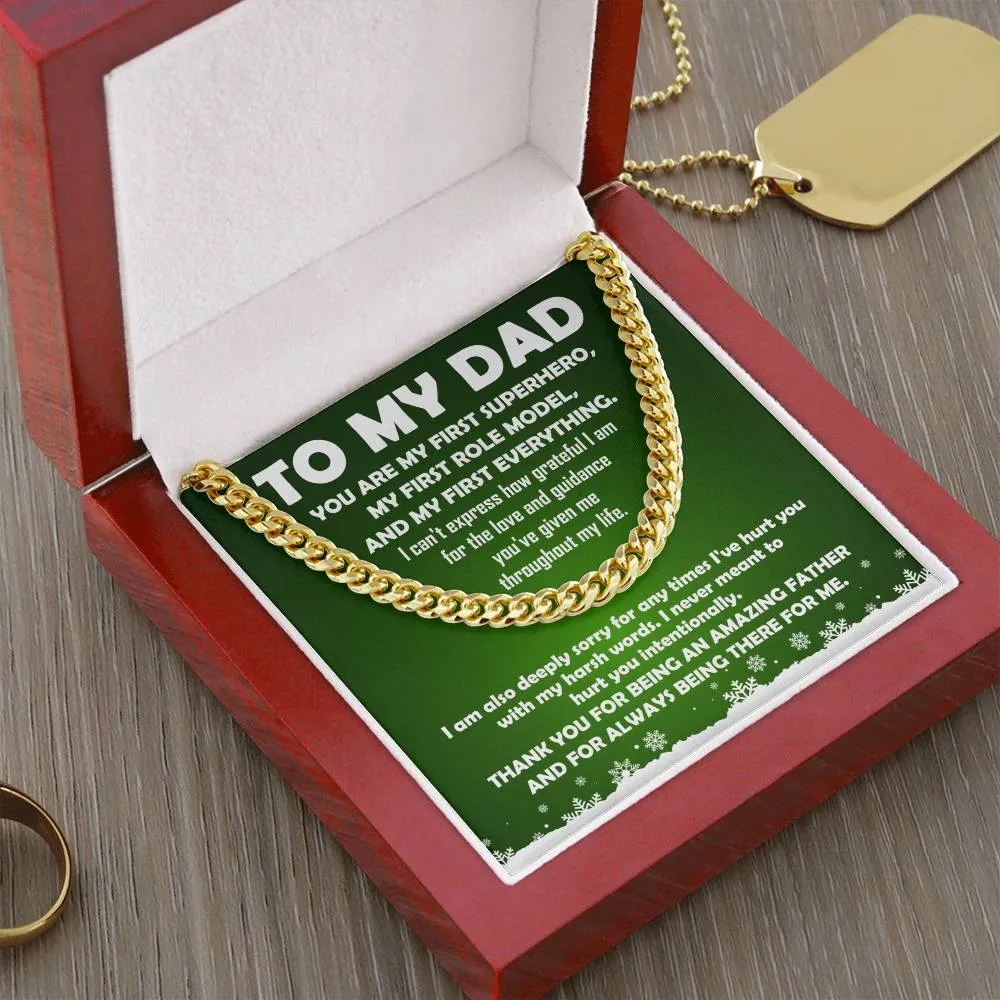 To My Dad My First Superhero Cuban Link Chain Necklace