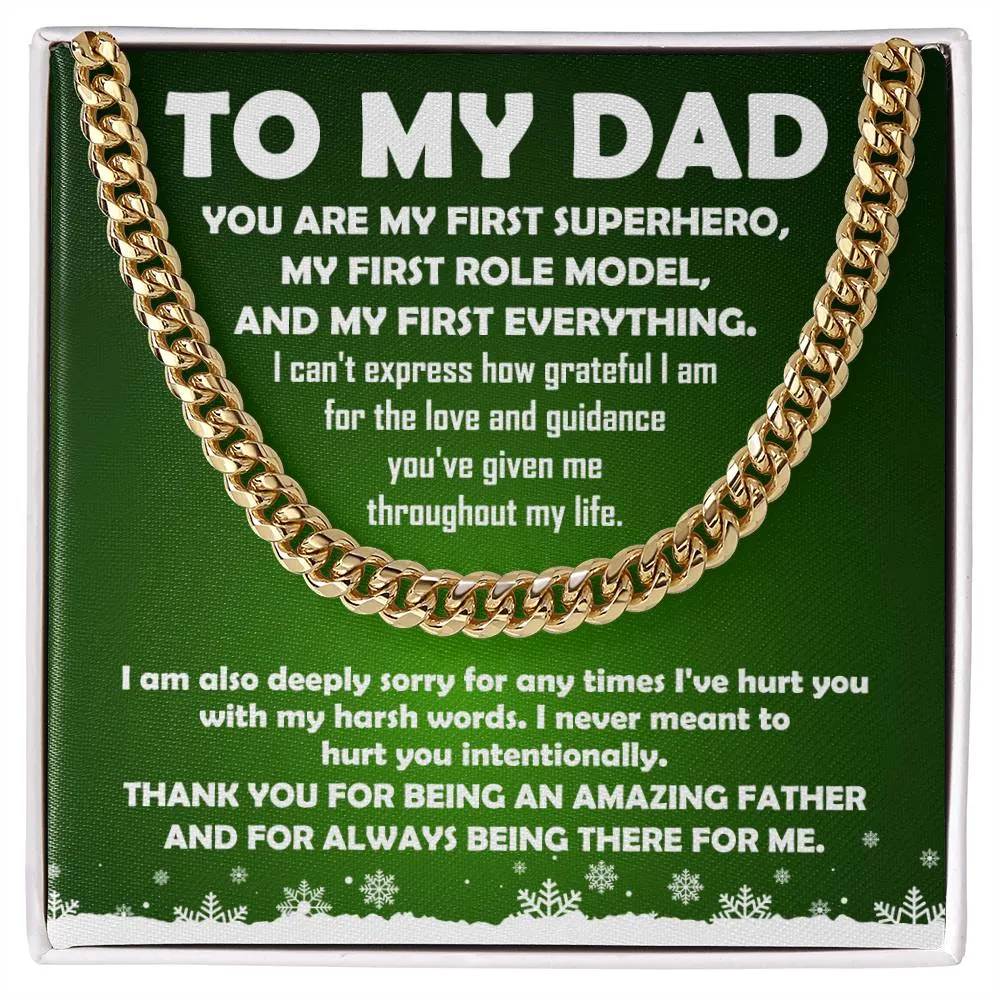 To My Dad My First Superhero Cuban Link Chain Necklace