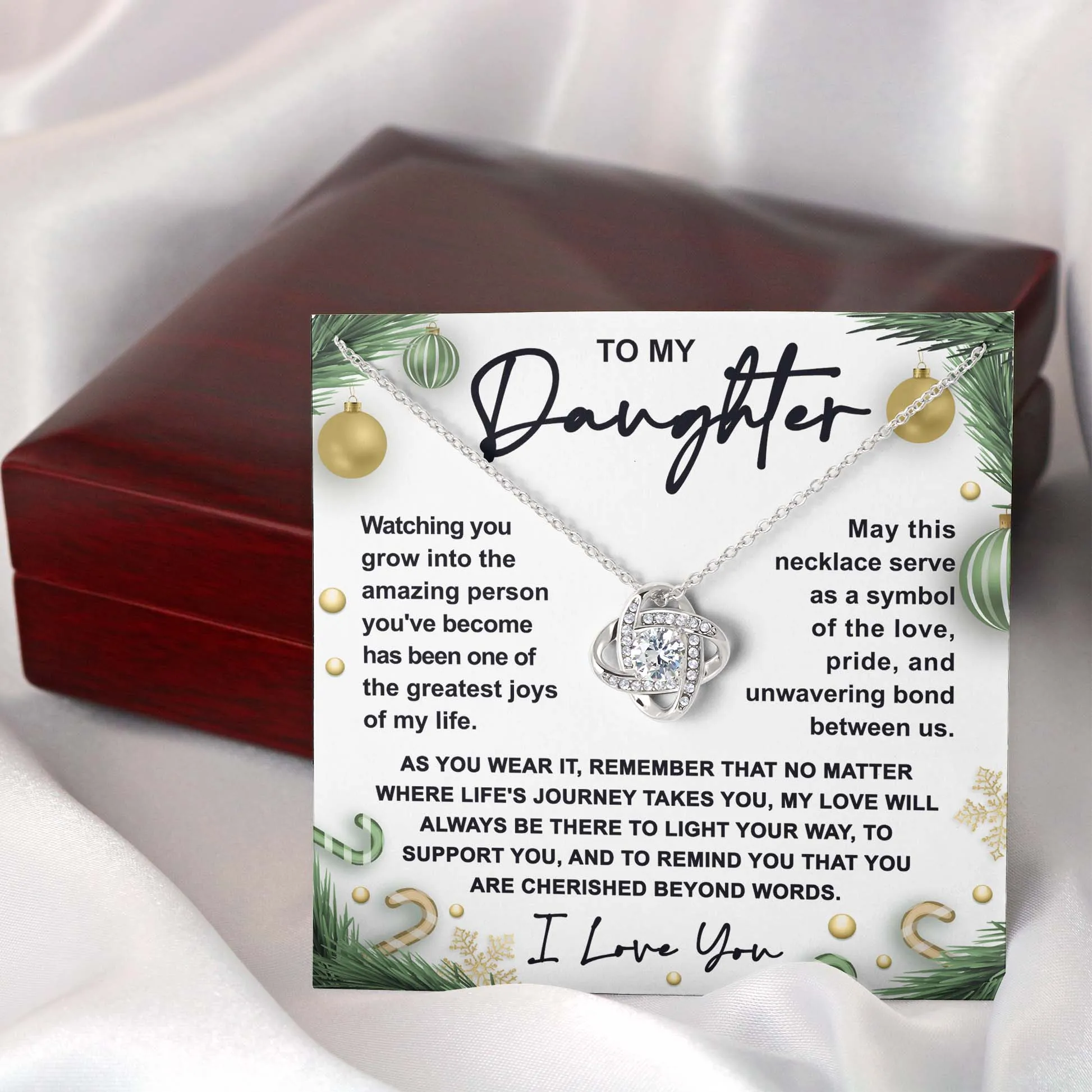 To My Daughter Symbol Of Love Necklace, Love Knot Pendant Gift For Daughter