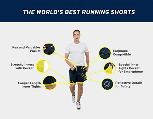 TRUEREVO 7 Inch Men's 2-in-1 Sports Shorts with Phone Pocket (Dark Navy, Medum)
