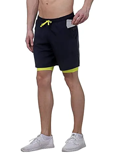 TRUEREVO 7 Inch Men's 2-in-1 Sports Shorts with Phone Pocket (Dark Navy, Medum)