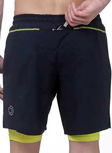 TRUEREVO 7 Inch Men's 2-in-1 Sports Shorts with Phone Pocket (Dark Navy, Medum)