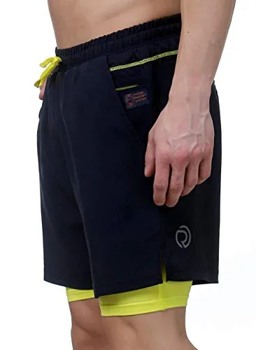 TRUEREVO 7 Inch Men's 2-in-1 Sports Shorts with Phone Pocket (Dark Navy, Medum)