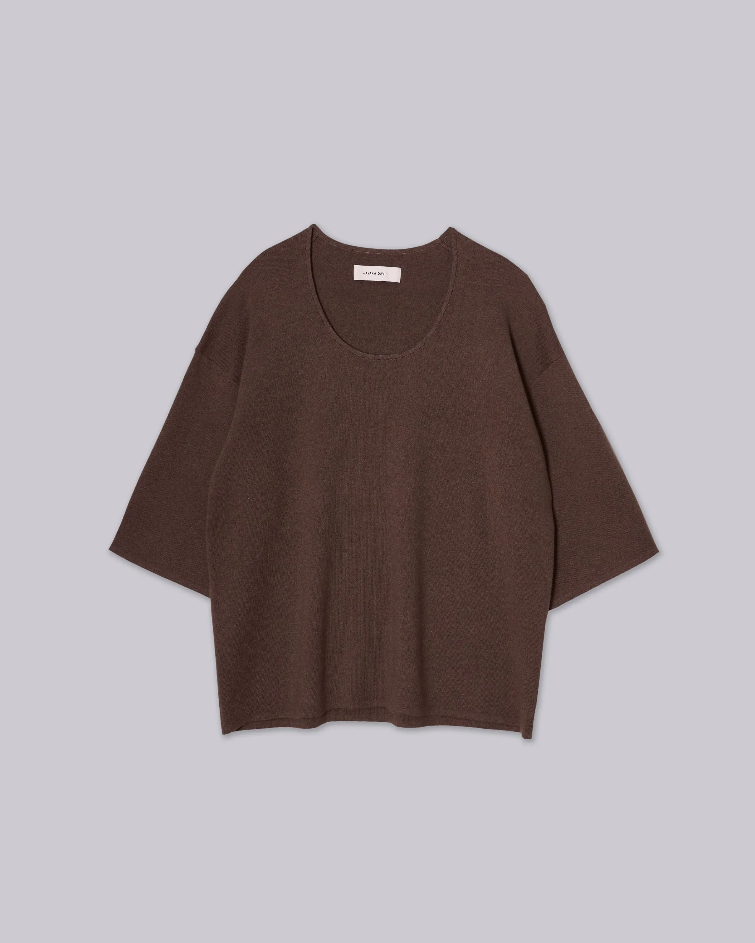 U-Neck Knit Tee in Wood