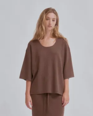 U-Neck Knit Tee in Wood