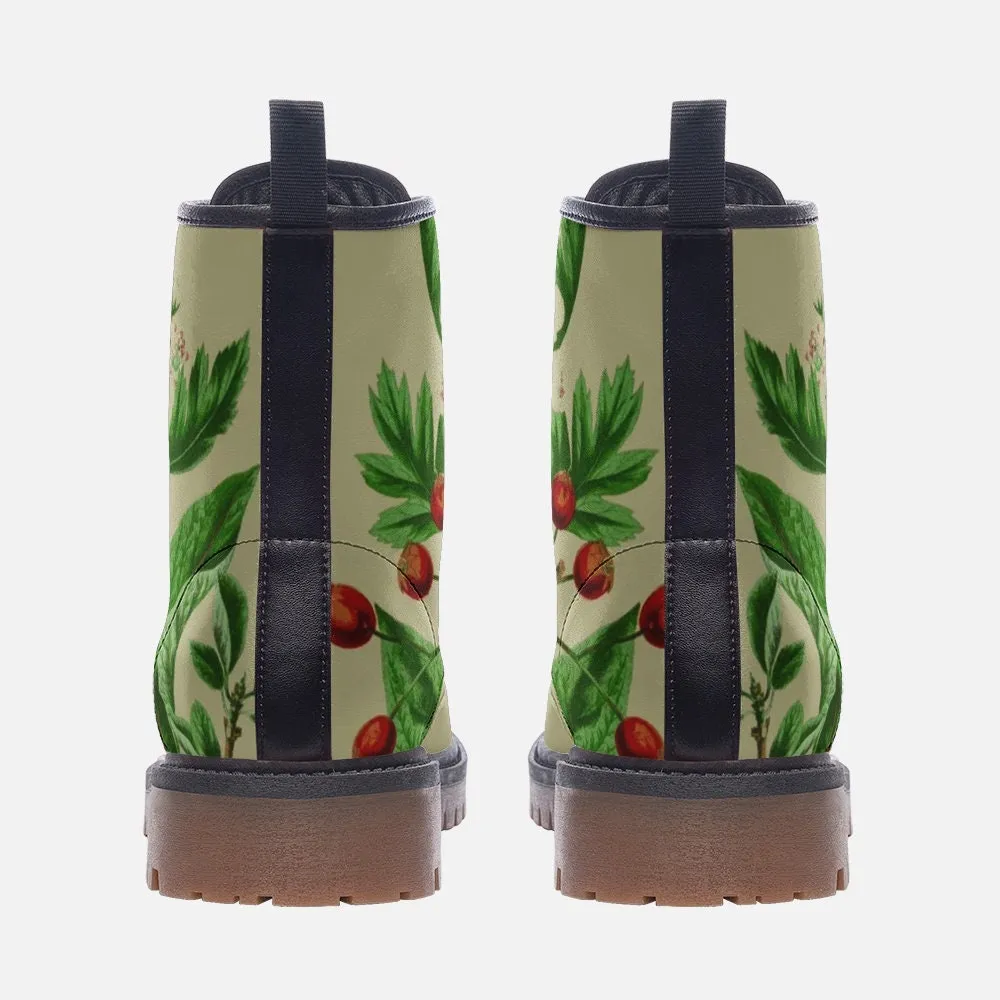 Vintage Flowers Dusty Green Vegan Leather Unisex Boots