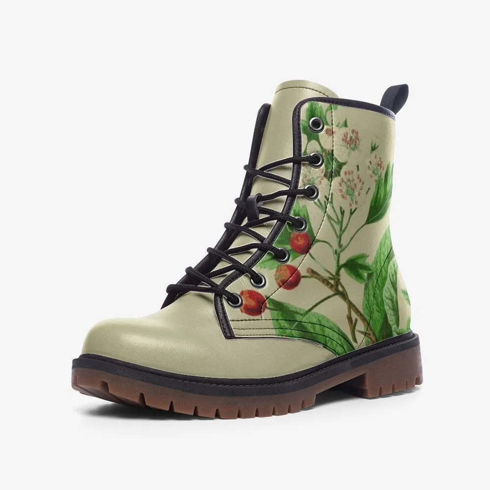 Vintage Flowers Dusty Green Vegan Leather Unisex Boots