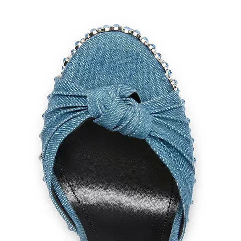 Voyette Lee Platform Denim and Crystal Sandals