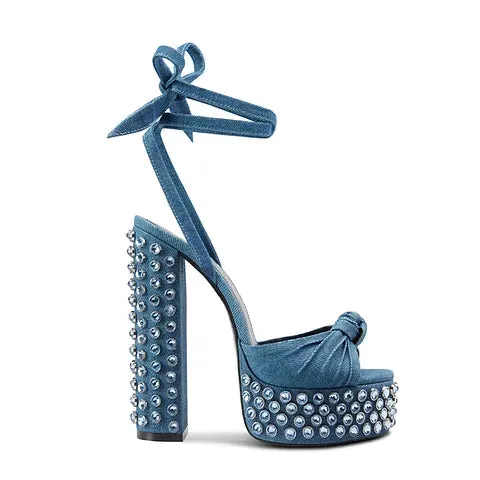 Voyette Lee Platform Denim and Crystal Sandals