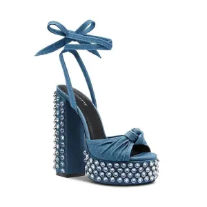 Voyette Lee Platform Denim and Crystal Sandals