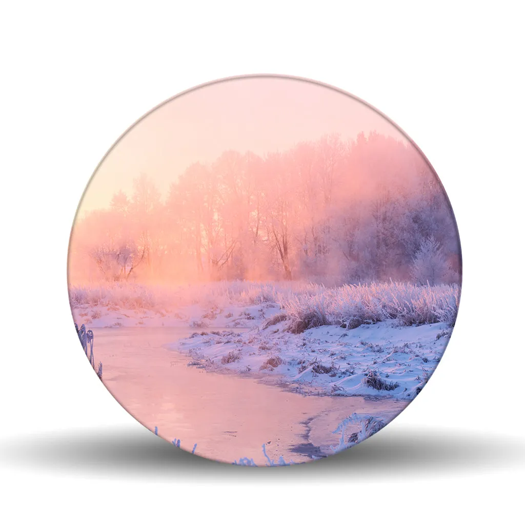 Winter Scene Glass Lazy Susan Table Spinner 17.75"