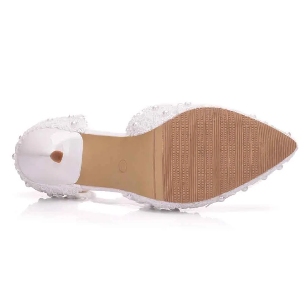 Women's High Heel Pumps Closed Toe Sandals with Floral Lace Bridal Shoes