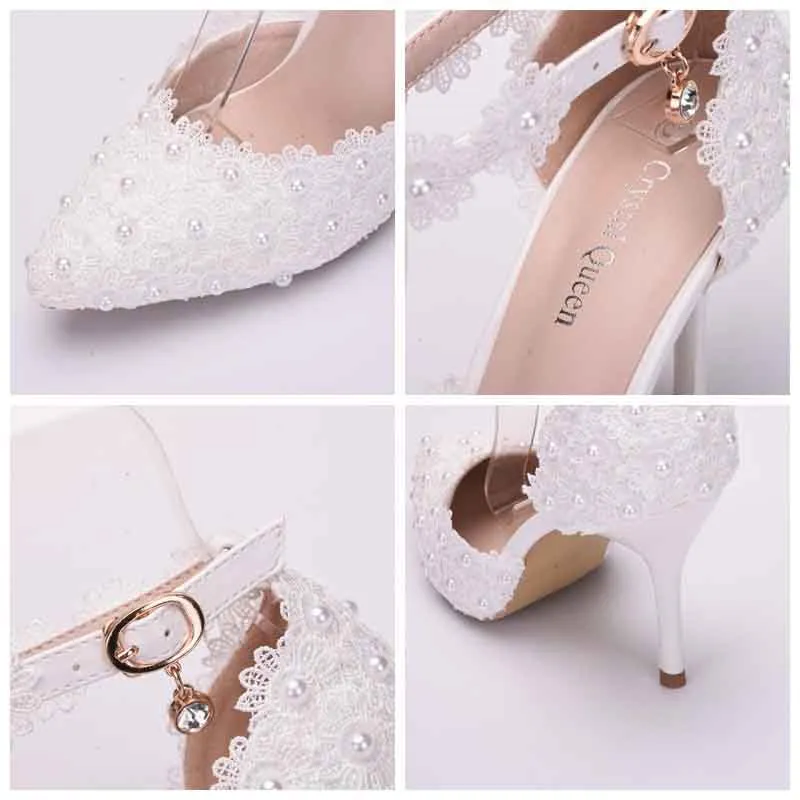 Women's High Heel Pumps Closed Toe Sandals with Floral Lace Bridal Shoes