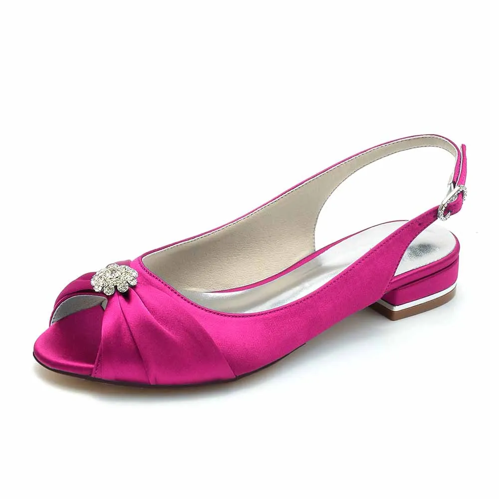 Women’s Open Toe Slingback Low Heels Dress Bridal Shoes Formal Flats