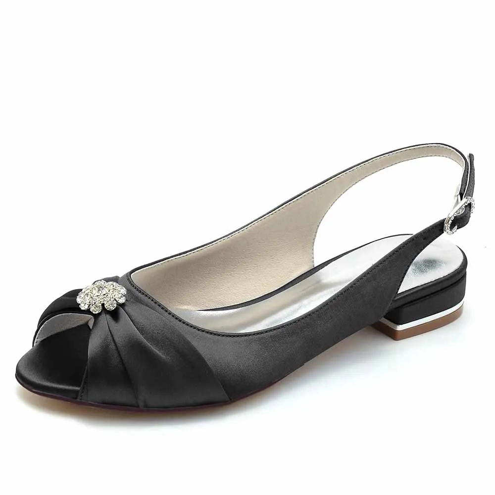 Women’s Open Toe Slingback Low Heels Dress Bridal Shoes Formal Flats
